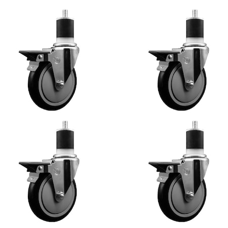 Service Caster 5'' Black Poly Swivel 1-7/8'' Expanding Stem Caster Set with Brake, 4PK SCC-EX20S514-PPUB-BLK-PLB-178-4